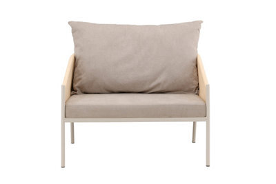 Louie Lounge Chair - Arm Chair - Beige Steel Frame / Rope Beige Linen Fabric -D90Xw98Xh74Cm, Seat Heigh 44Cm - image 1