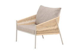 Louie Lounge Chair - Arm Chair - Beige Steel Frame / Rope Beige Linen Fabric -D90Xw98Xh74Cm, Seat Heigh 44Cm - thumbnail 3