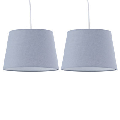 First Choice Lighting Set Of 2 Grey Cotton 23Cm Tapered Cylinder Pendant Or Lamp Shades - image 1