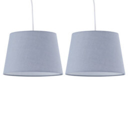 First Choice Lighting Set Of 2 Grey Cotton 23Cm Tapered Cylinder Pendant Or Lamp Shades