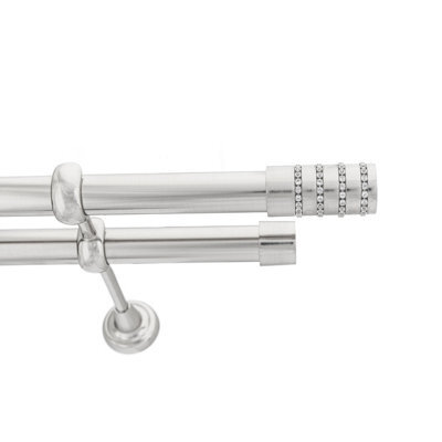 Toolty Double Metal Curtain Pole 25/25mm With Finials Rod Cassic Brackets Roseti 290Cm Inox