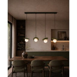 Luminosa Lighting Luminosa Aura Bar Pendant Ceiling Light Black, Green White Glass Shade 4X E27 - thumbnail 2