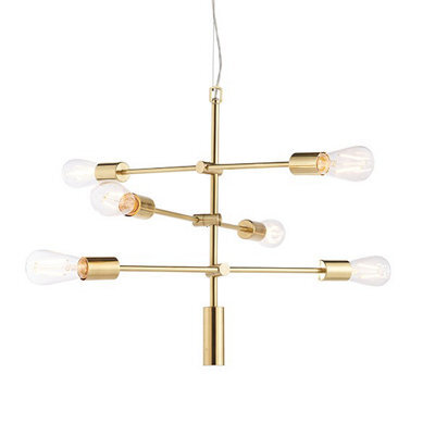 Luminosa Lighting Luminosa Rubens Pendant Satin Brushed Gold Effect Plate 6 Light Dimmable Ip20 - E27