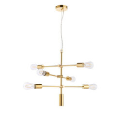 Luminosa Lighting Luminosa Rubens Pendant Satin Brushed Gold Effect Plate 6 Light Dimmable Ip20 - E27 - thumbnail 6