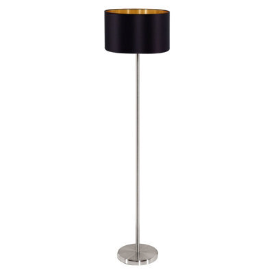 Elegant Satin Nickel Floor Lamp With Black Gold Fabric Shade And Pedal Switch - image 1