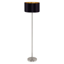Elegant Satin Nickel Floor Lamp With Black Gold Fabric Shade And Pedal Switch - thumbnail 1