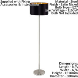 Elegant Satin Nickel Floor Lamp With Black Gold Fabric Shade And Pedal Switch - thumbnail 2