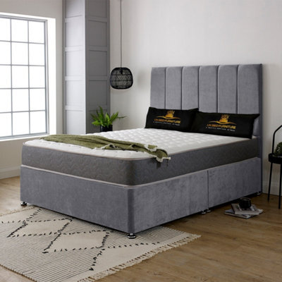 UKBEDFURNITURE Savannah Grey Plush Divan Bed With 2 Foot End Drawers & 26 Inch Headboard - image 1