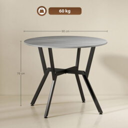 Homcom Small Kitchen Table With Black Steel Legs, Dining Table, Grey - thumbnail 3