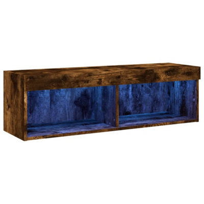Berkfield Durable Tv Cabinet With Led Lights Smoked Oak 100X30X30 Cm