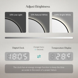 Emke Bathroom Mirror With Led Lights, 600mm Illuminated Backlit Black Border Mirror With Demister, Touch, Dimmable, Clock - thumbnail 4