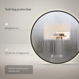 Emke Bathroom Mirror With Led Lights, 600mm Illuminated Backlit Black Border Mirror With Demister, Touch, Dimmable, Clock - thumbnail 2