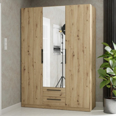 Cadixo Sliding Door Wardrobe With Mirror Modern Bedroom Storage Hanging Rails And Shelves Durable Laminated Board Oak Artisan - image 1