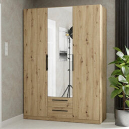 Cadixo Sliding Door Wardrobe With Mirror Modern Bedroom Storage Hanging Rails And Shelves Durable Laminated Board Oak Artisan - thumbnail 1