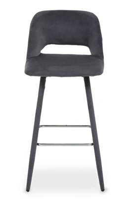 Orsina Grey Velvet Bar Chair, Low-Back Modern Bar Stool With Cut-Out Design, Foam Padded Seat & Silver Footrest - image 1