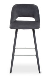Orsina Grey Velvet Bar Chair, Low-Back Modern Bar Stool With Cut-Out Design, Foam Padded Seat & Silver Footrest