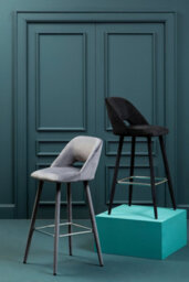 Orsina Grey Velvet Bar Chair, Low-Back Modern Bar Stool With Cut-Out Design, Foam Padded Seat & Silver Footrest - thumbnail 2