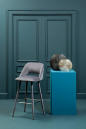 Orsina Grey Velvet Bar Chair, Low-Back Modern Bar Stool With Cut-Out Design, Foam Padded Seat & Silver Footrest - thumbnail 3