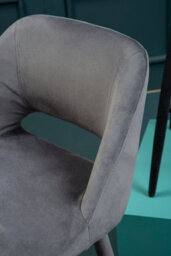 Orsina Grey Velvet Bar Chair, Low-Back Modern Bar Stool With Cut-Out Design, Foam Padded Seat & Silver Footrest - thumbnail 4