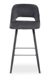 Orsina Grey Velvet Bar Chair, Low-Back Modern Bar Stool With Cut-Out Design, Foam Padded Seat & Silver Footrest - thumbnail 6