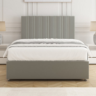 Bsspoke Sienna Divan Bed Set In Silver Plush Velvet 24Inch Headboard & Mattress No Drawers  In Single Double King 4Ft 6Ft - image 1