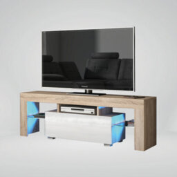 Tv Unit 130Cm Sideboard Cabinet Cupboard Tv Stand Living Room High Gloss Doors - Oak & White - thumbnail 4