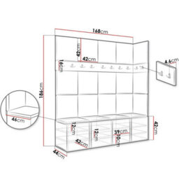 Orion Ii Hallway Set Graphite Shoe Cabinet Hangers Grey Panels - thumbnail 3