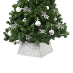 Christmas Village Silver Glitter Square Christmas Tree Skirt 48X48Cm Durable With Easy Assembly Secure Fit For Stands Up To 46Cm - thumbnail 1