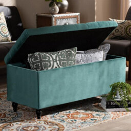 120Cm Cubed Upholstered Ottoman Storage Box Grey Plush Velvet Multifunctional Blanket Storage Box With Wooden Legs - thumbnail 3