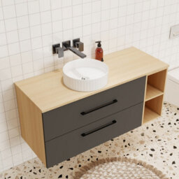 Probaty Bathrooms 1200X460mm Vanity Unit Anthracite And Wood Color Mdf,2 Drawers 4 Storage With White Ceramic Basin(Wavy Patterns) - thumbnail 4