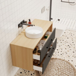 Probaty Bathrooms 1200X460mm Vanity Unit Anthracite And Wood Color Mdf,2 Drawers 4 Storage With White Ceramic Basin(Wavy Patterns) - thumbnail 3