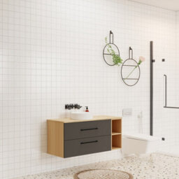 Probaty Bathrooms 1200X460mm Vanity Unit Anthracite And Wood Color Mdf,2 Drawers 4 Storage With White Ceramic Basin(Wavy Patterns) - thumbnail 1