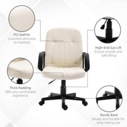 Homcom Pu Leather Office Chair Swivel Mid-Back Computer Desk Chair, Cream - thumbnail 6