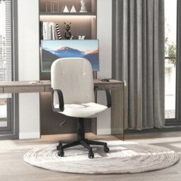 Homcom Pu Leather Office Chair Swivel Mid-Back Computer Desk Chair, Cream - thumbnail 1