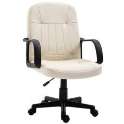 Homcom Pu Leather Office Chair Swivel Mid-Back Computer Desk Chair, Cream - thumbnail 2