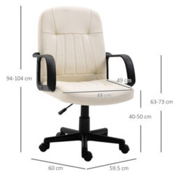Homcom Pu Leather Office Chair Swivel Mid-Back Computer Desk Chair, Cream - thumbnail 3