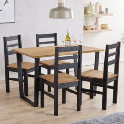 Core Products Texas Antique Waxed Pine 118Cm Dining Table With 4 Black Pine Chair Set - thumbnail 1