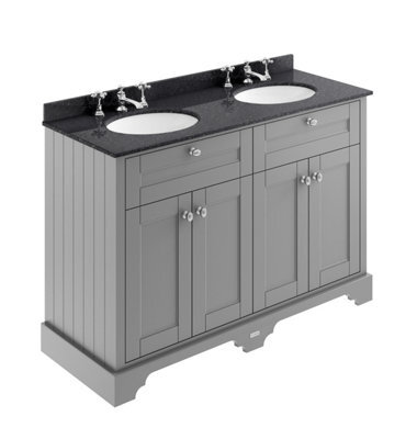 Hudson Reed Floor Standing Four Door Traditional Vanity Unit With 3 Tap Hole Black Marble Double Basin In Storm Grey, 1220 X 470mm - image 1
