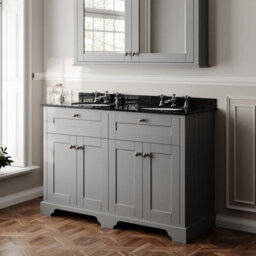 Hudson Reed Floor Standing Four Door Traditional Vanity Unit With 3 Tap Hole Black Marble Double Basin In Storm Grey, 1220 X 470mm - thumbnail 4