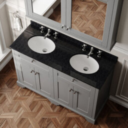 Hudson Reed Floor Standing Four Door Traditional Vanity Unit With 3 Tap Hole Black Marble Double Basin In Storm Grey, 1220 X 470mm - thumbnail 3