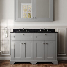 Hudson Reed Floor Standing Four Door Traditional Vanity Unit With 3 Tap Hole Black Marble Double Basin In Storm Grey, 1220 X 470mm - thumbnail 2