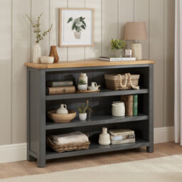 The Furniture Market Marbury Slate Grey Painted Wide Low Large Bookcase