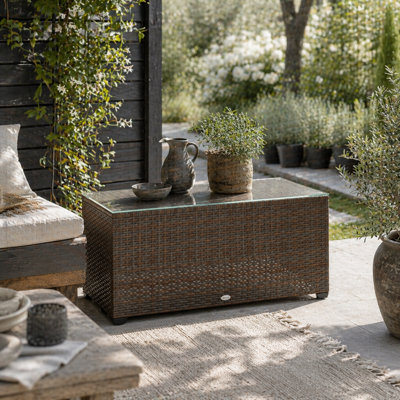 Wyld Haus Pata Brown Rattan Outdoor Coffee Table 90 X 50 Cm With 5 mm Glass Top - image 1