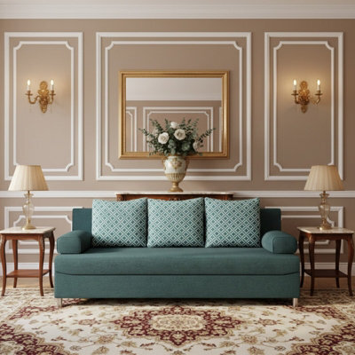 Dover 3 Seater Sofa Bed Dl Mechanism Bedding Storage 192Cm Wide Modern Sofa For The Living Room Turquoise And Printed Cushions - image 1
