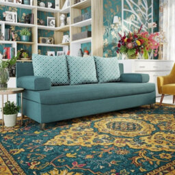 Dover 3 Seater Sofa Bed Dl Mechanism Bedding Storage 192Cm Wide Modern Sofa For The Living Room Turquoise And Printed Cushions - thumbnail 2