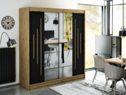 Arte Leto Y1 Contemporary Mirrored 2 Sliding Door Wardrobe 9 Shelves 2 Rails Black Matt And Oak Effect (H)2000mm (W)2000mm (D)620mm - thumbnail 2