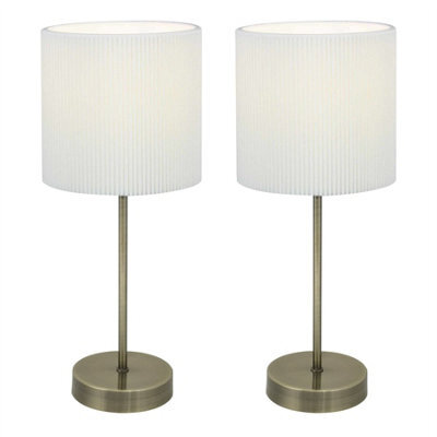 First Choice Lighting Set Of 2 Antique Brass Stick Table Lamp With White Micropleat Shade - image 1