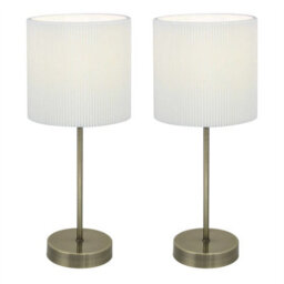 First Choice Lighting Set Of 2 Antique Brass Stick Table Lamp With White Micropleat Shade - thumbnail 1