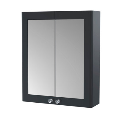 Balterley Swynnerton Traditional Bathroom Wall Hung 2-Door Mirror Cabinet, Dark Grey, 600mm - image 1
