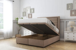 "Sloomy Ashford Mink Plush Ottoman Bed With Mattress With 26"" Strutted Headboard 4'6 Double" - thumbnail 2